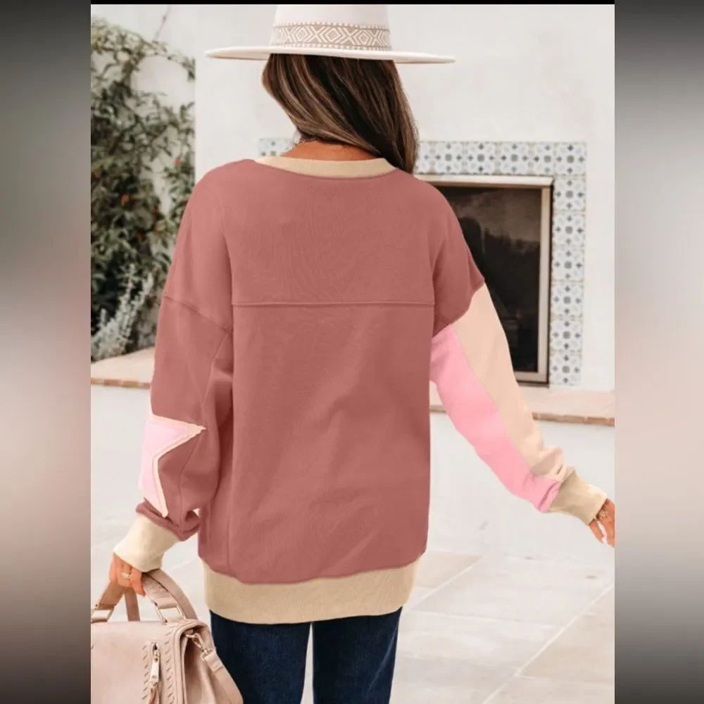 Star Patch Colorblock Sweatshirt - Dusty Rose/Pink - Picture 3 of 3